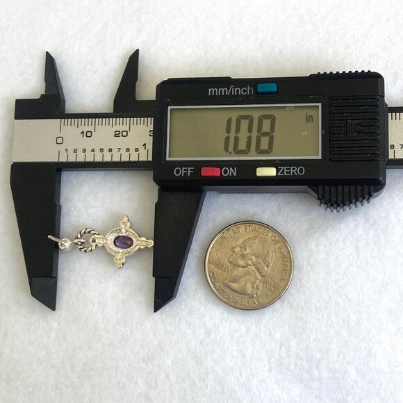 Sterling Silver 925 Oval Purple CZ & Marcasite Rope Accent Dangle Drop Earrings - Picture 14 of 16